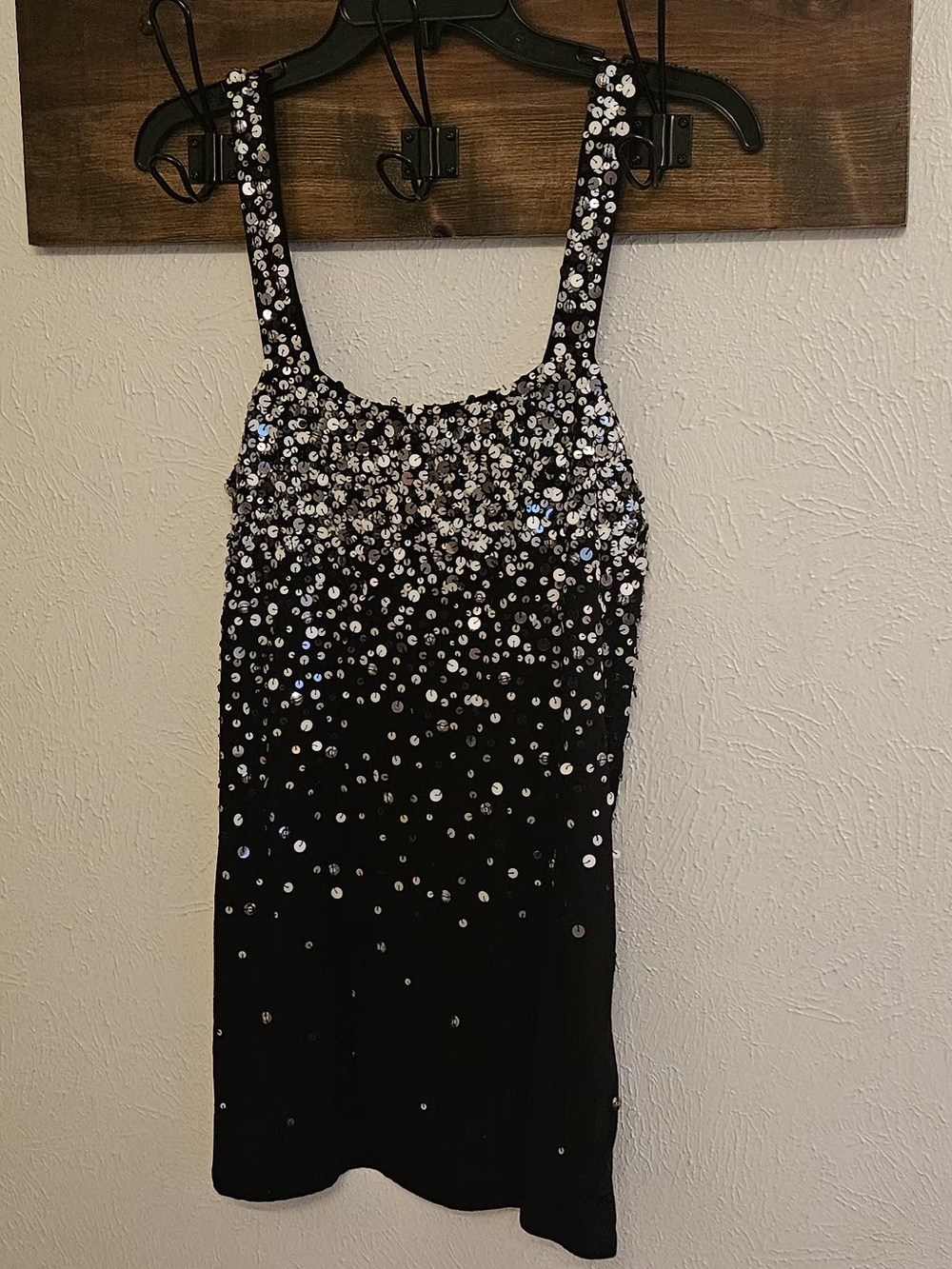 INC International Concepts Black Sequin-Trim Top